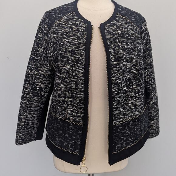 Women's Chico Black Silver Subtle Cheetah Jacket Tweed Blazer 3P = XL 16 - Picture 1 of 6